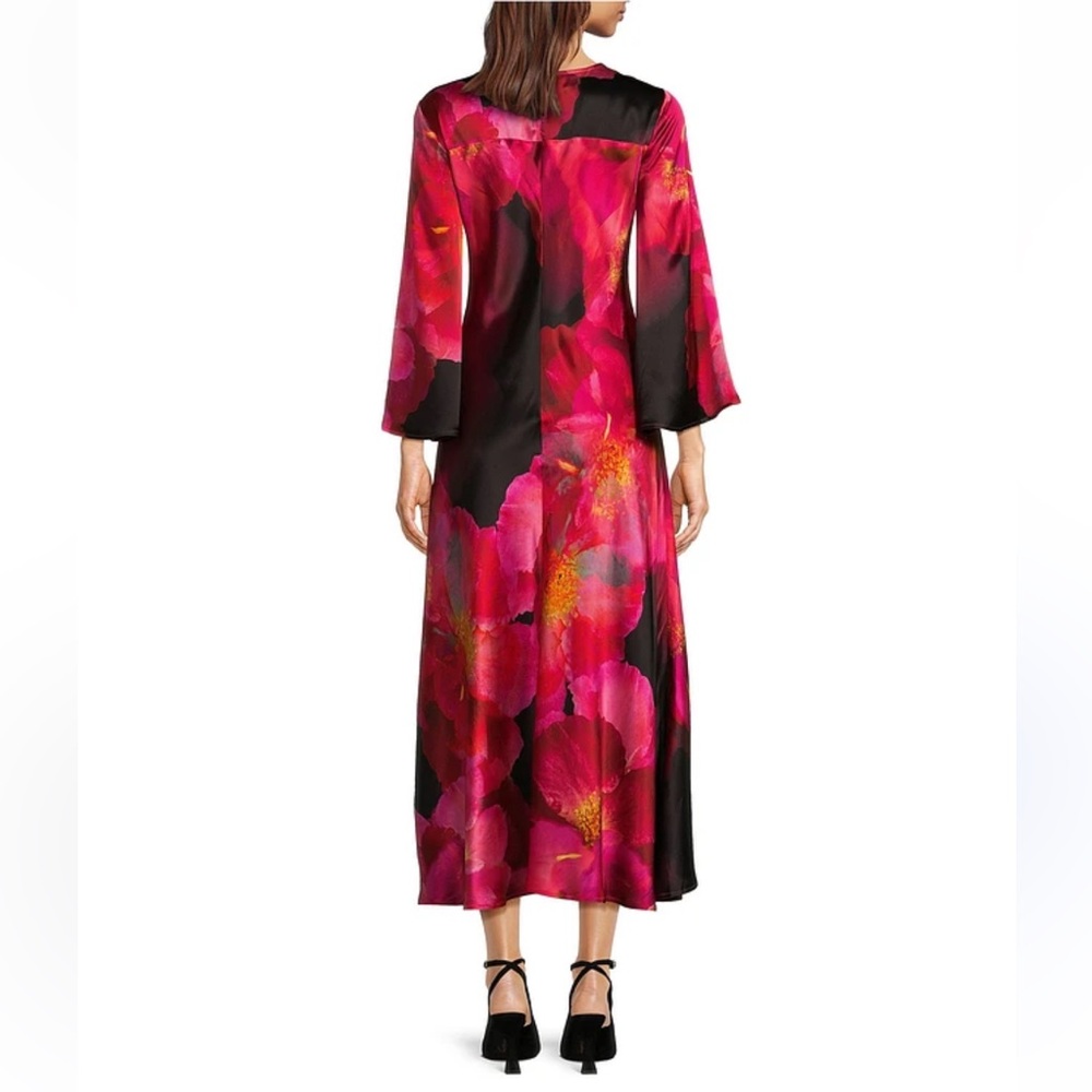 NWT JOHNNY WAS Silk Floral Bloom Placement Print 3/4 Flared Sleeve Dress - Picture 10 of 11